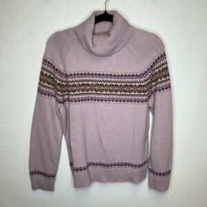 Eddie Bauer Womens XL Lavender Fair Isle Angora Lambswool Turtleneck Sweater